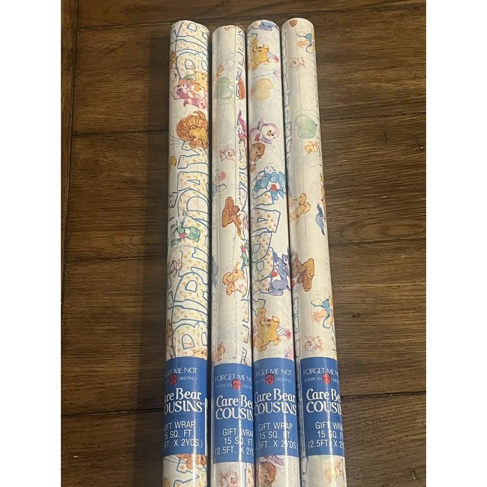 Vintage Care Bears Cousins Birthday Gift Wrap 15 SQ Feet Per Roll New 4 Rolls